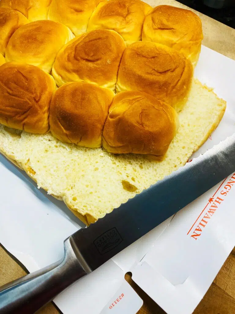 cutting the slider buns in half