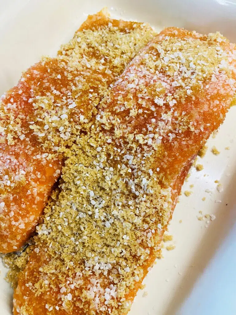 salmon with brine over top