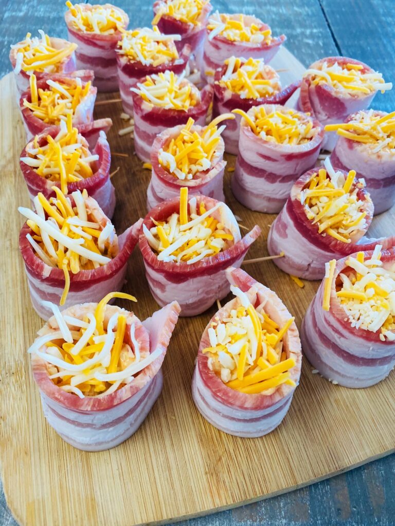 pig shots topped with cheese