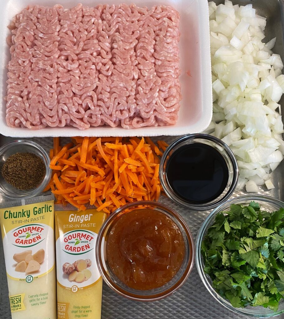 ingredients on a tray to carry to the griddle