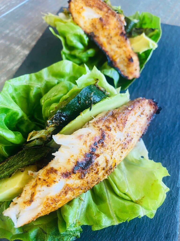 Grilled Fish and Poblano Lettuce Wraps