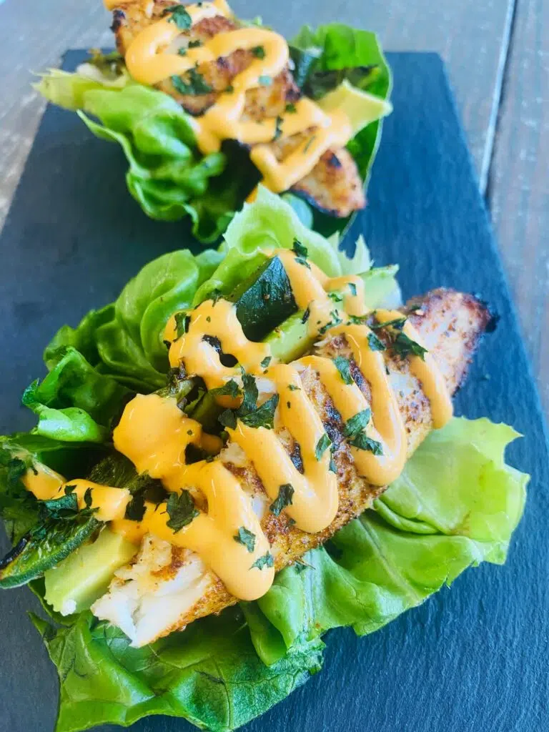 Grilled Fish and Poblano Lettuce Wraps