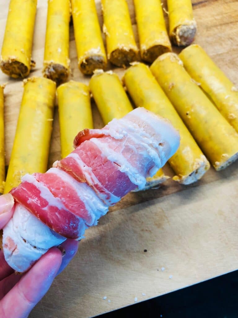 wrapping the shells in bacon