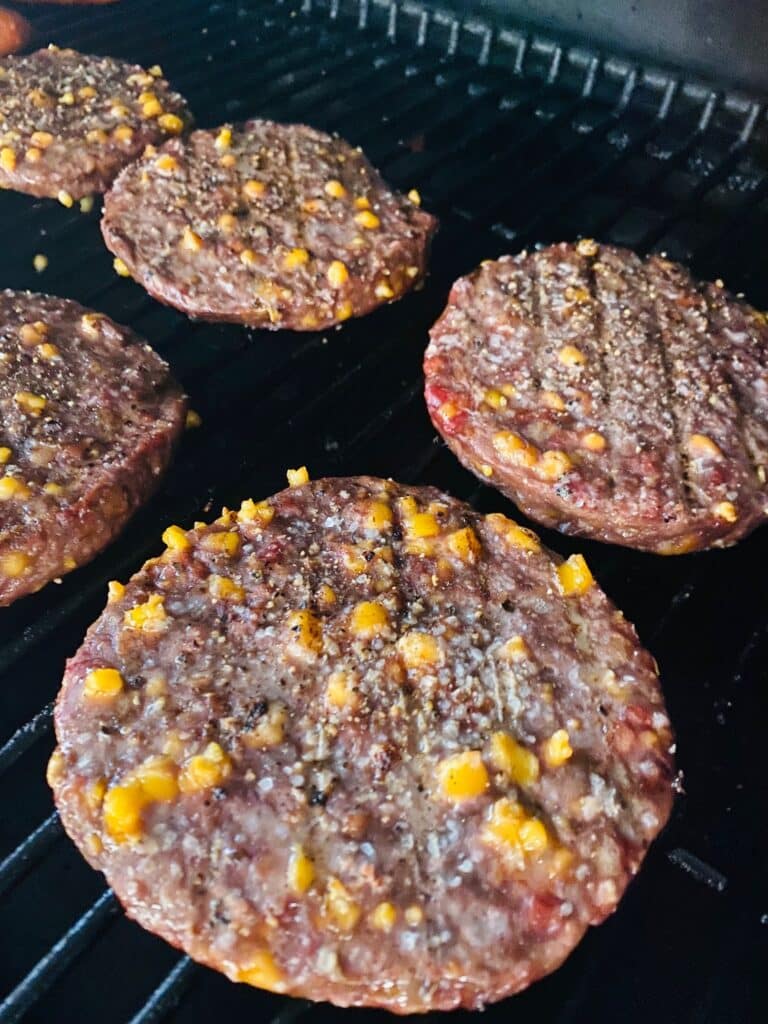 Cooked burgers on the traeger