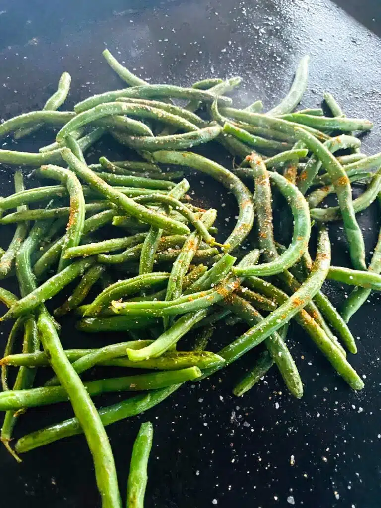 Cooking green beans on the griddle