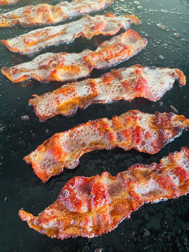 Perfectly cooked bacon on the Blackstone griddle