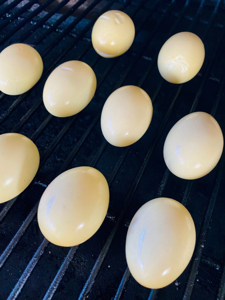 Smoked deviled eggs before filling