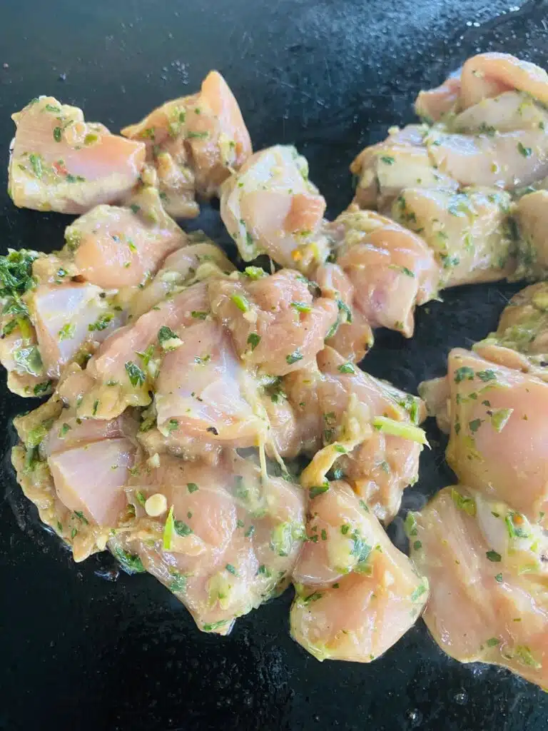 chicken bites on the Griddle before cooking