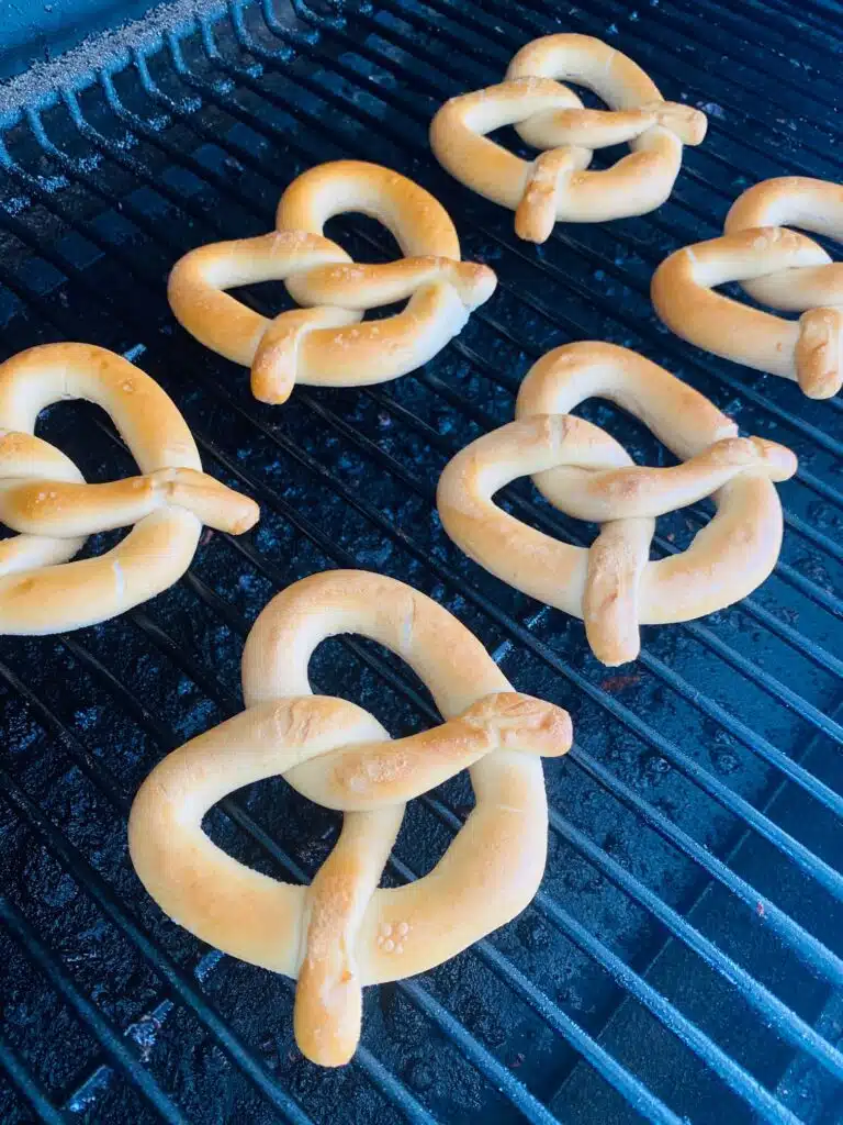 soft pretzels on the pellet smoker grill