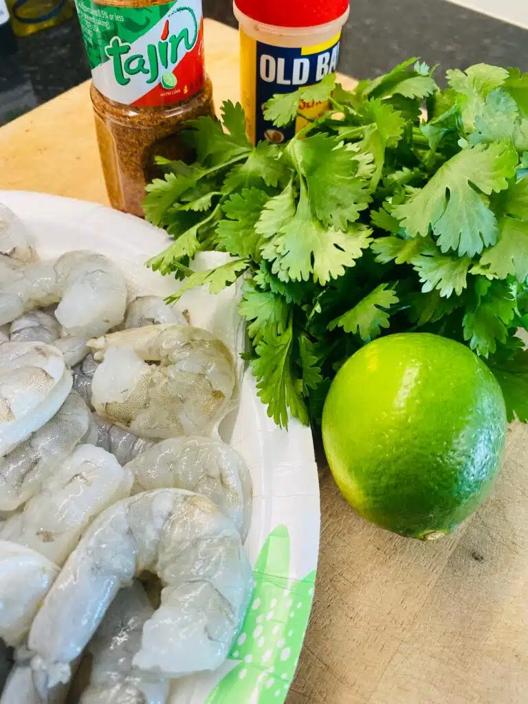 getting ready to add the shrimp and cilantro to the dish