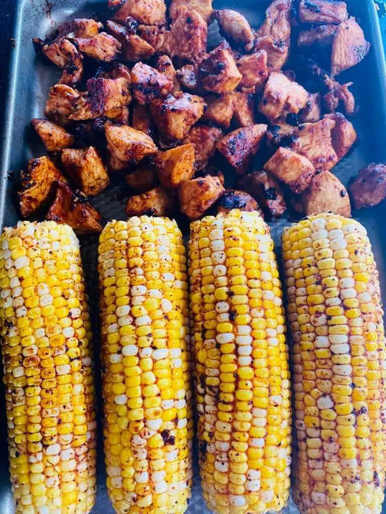 cooked corn and chicken for the salads