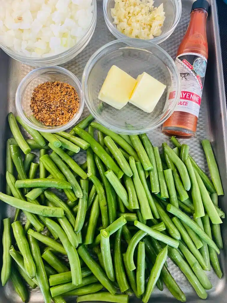 green bean ingredients on a tray