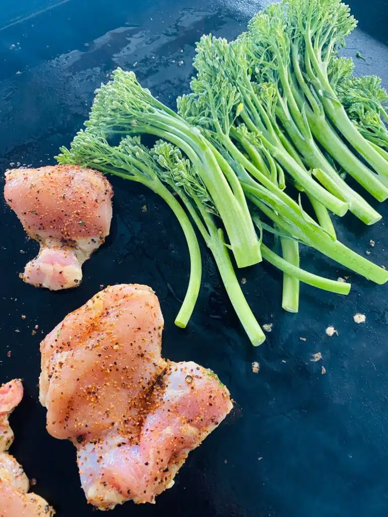 adding broccolini to the griddle