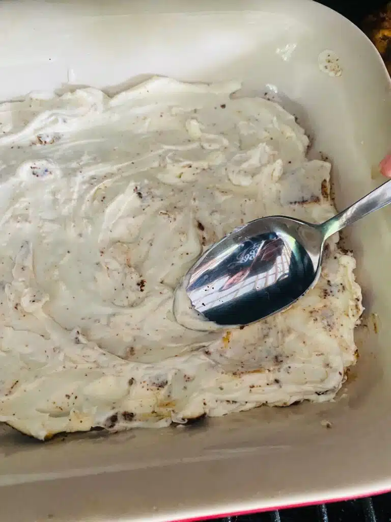spread the smoked cream cheese with a spoon