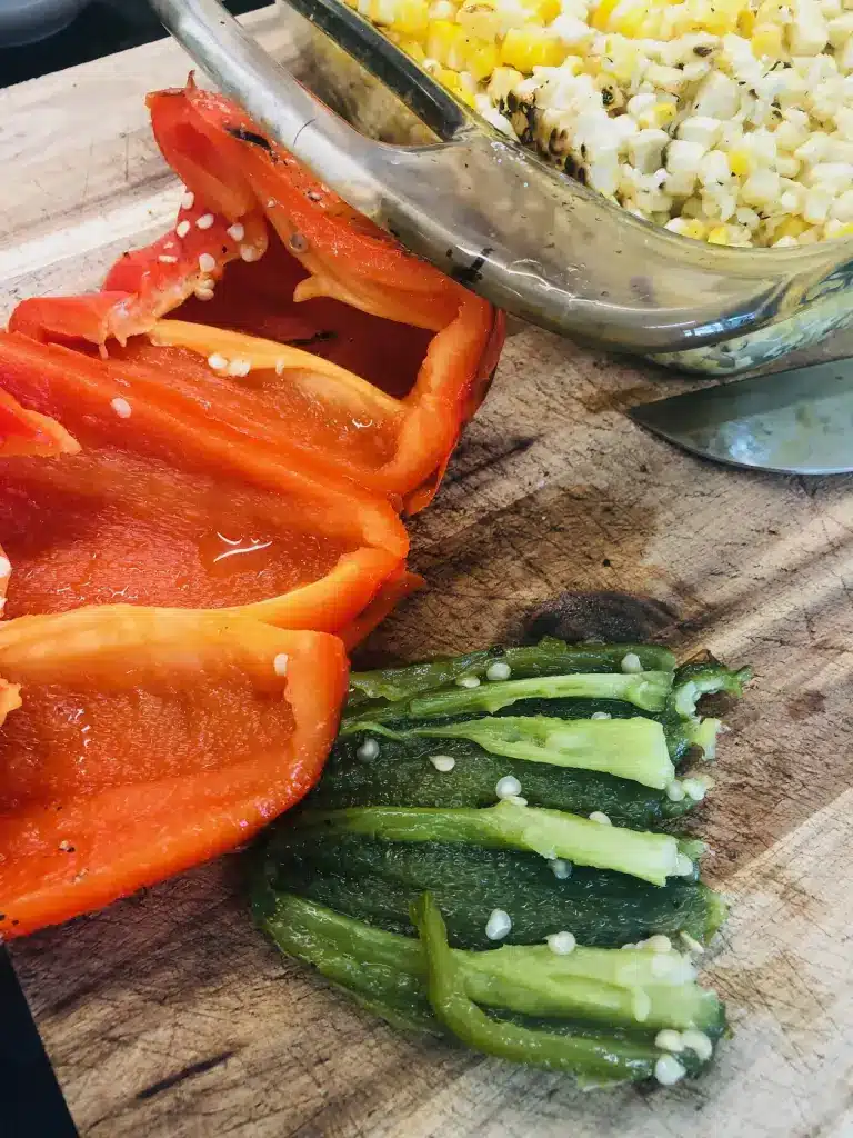 cutting the peppers