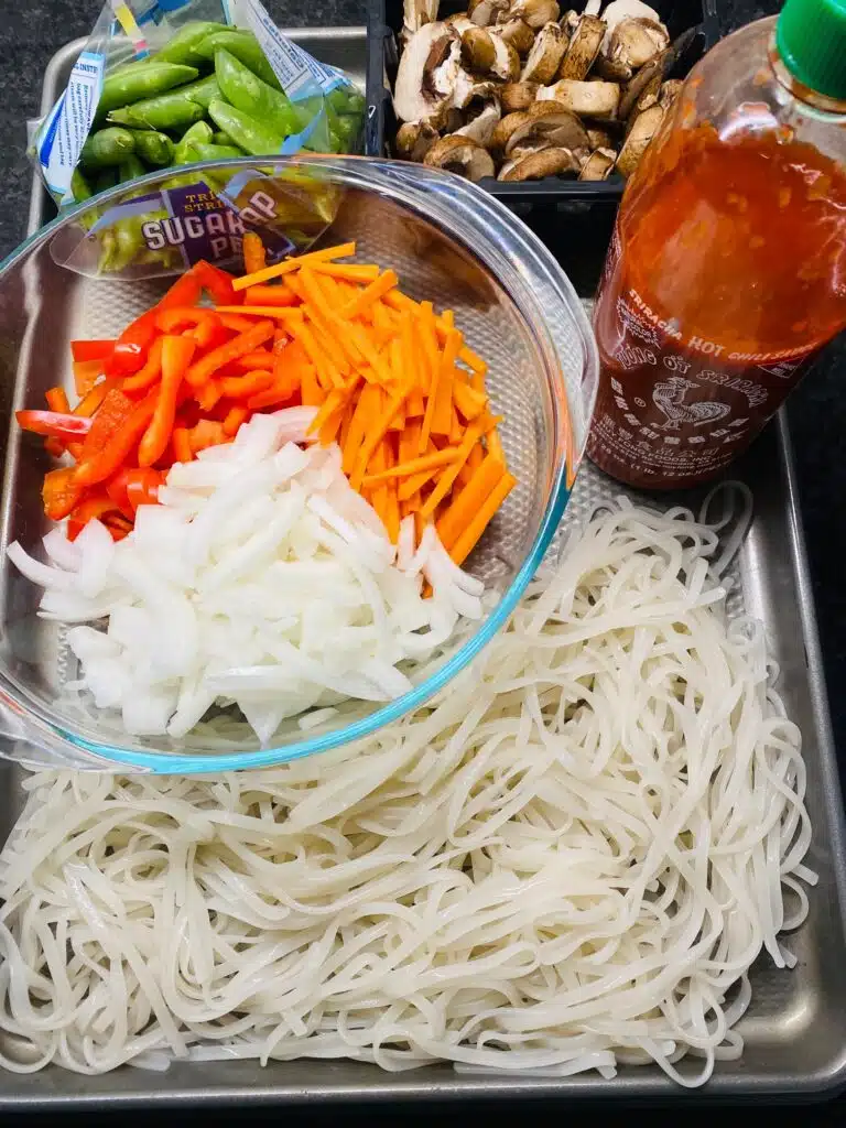 prepped ingredients on a tray
