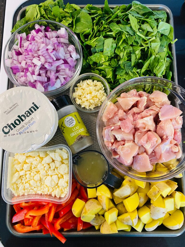 prepped ingredients on a tray for the recipe