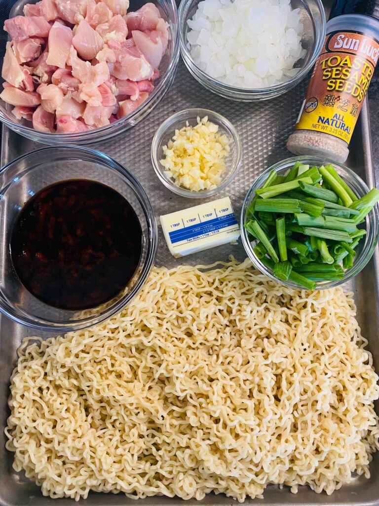 prepped ingredients for the ramen dish