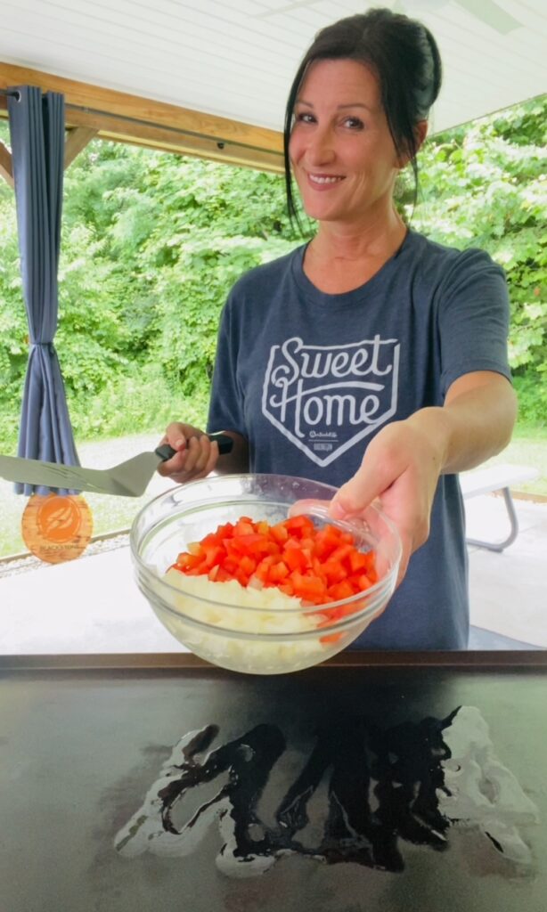 diced peppers and onions