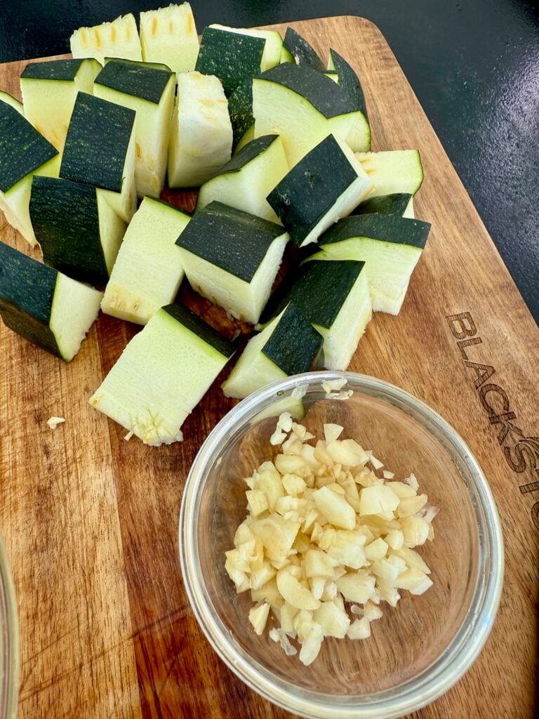 minced garlic and diced zucchini