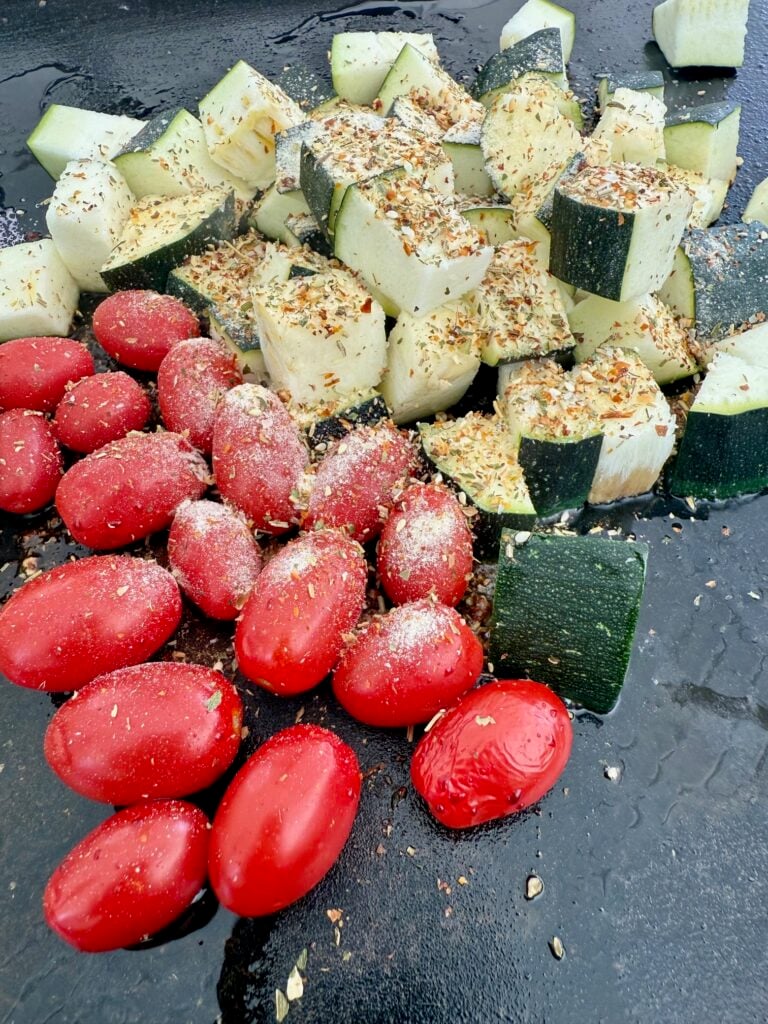 Blackstone Garlic Ranch Zucchini and Tomatoes before cooking