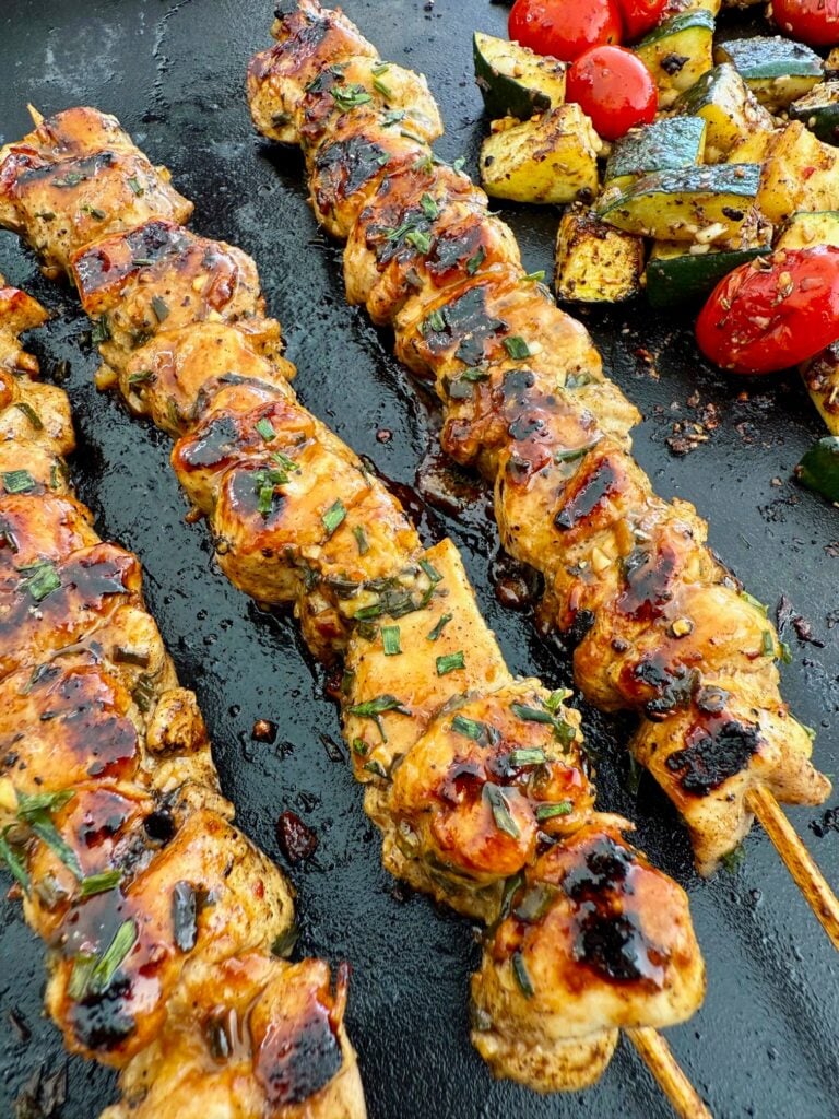 Blackstone Lemon Hot Honey Chicken Skewers