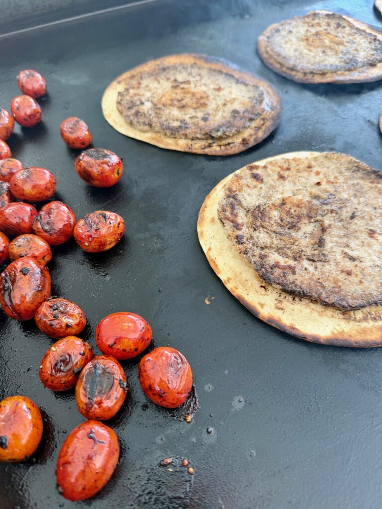 Blackstone Smashed Caprese Chicken Tacos before assembling