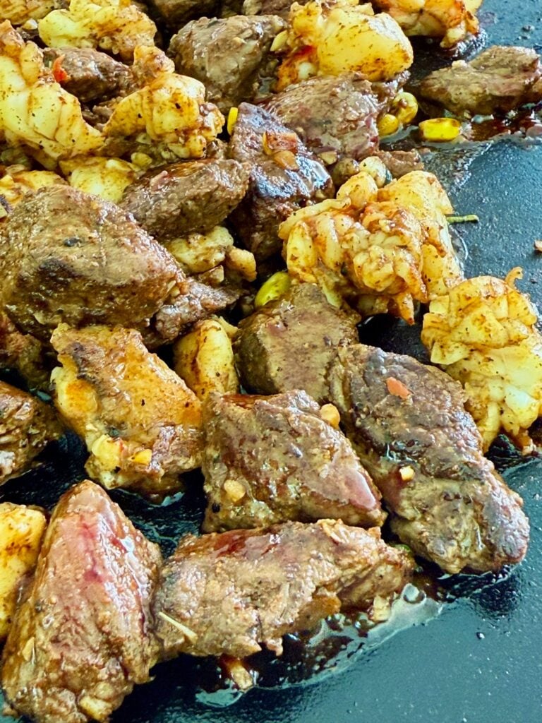 Blackstone Steak and Lobster Tacos