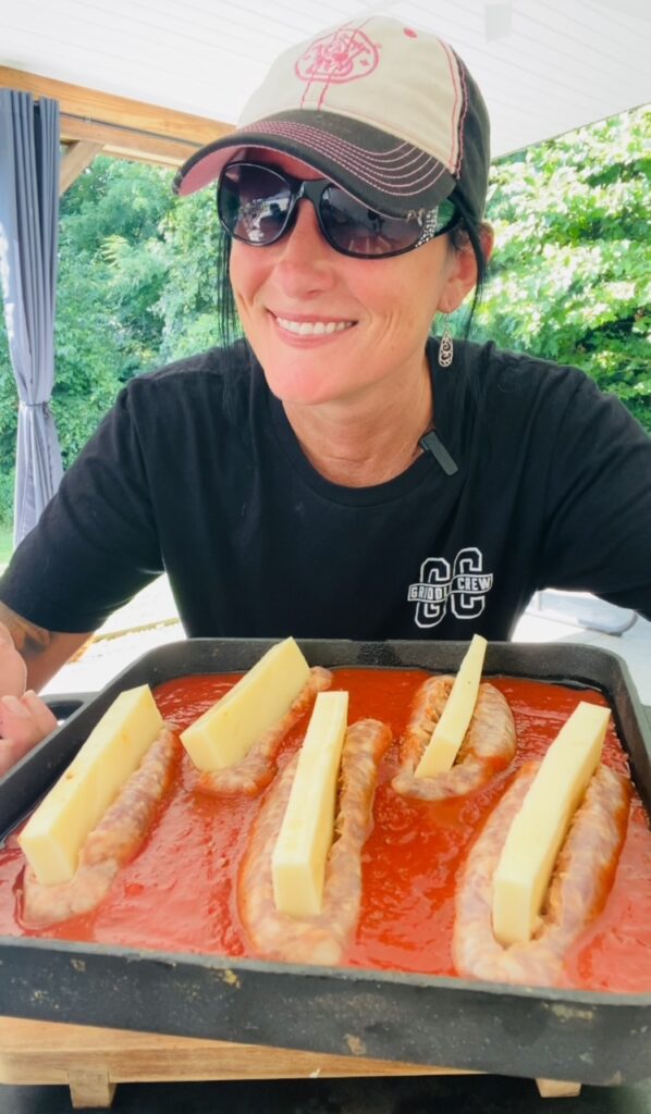 Blackstone Pizza Oven Stuffed Sausages ready for the pizza oven