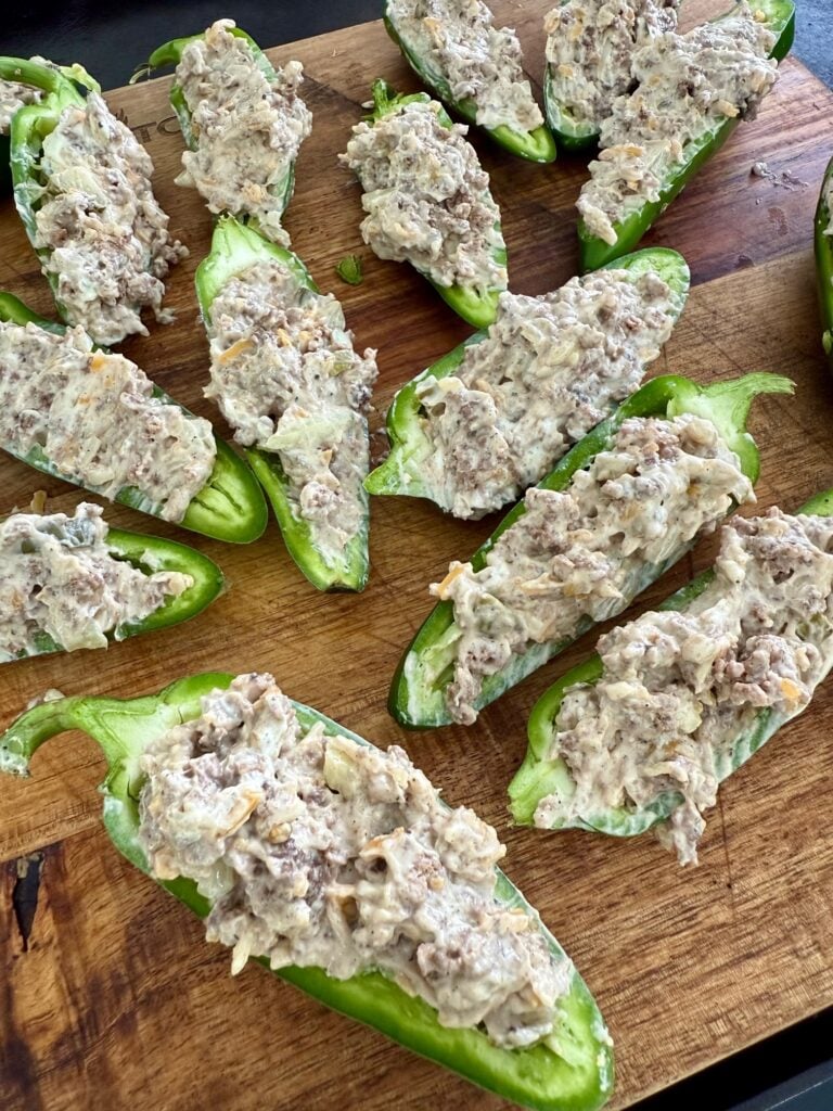 Bacon Cheeseburger Jalapeno Poppers before the bacon