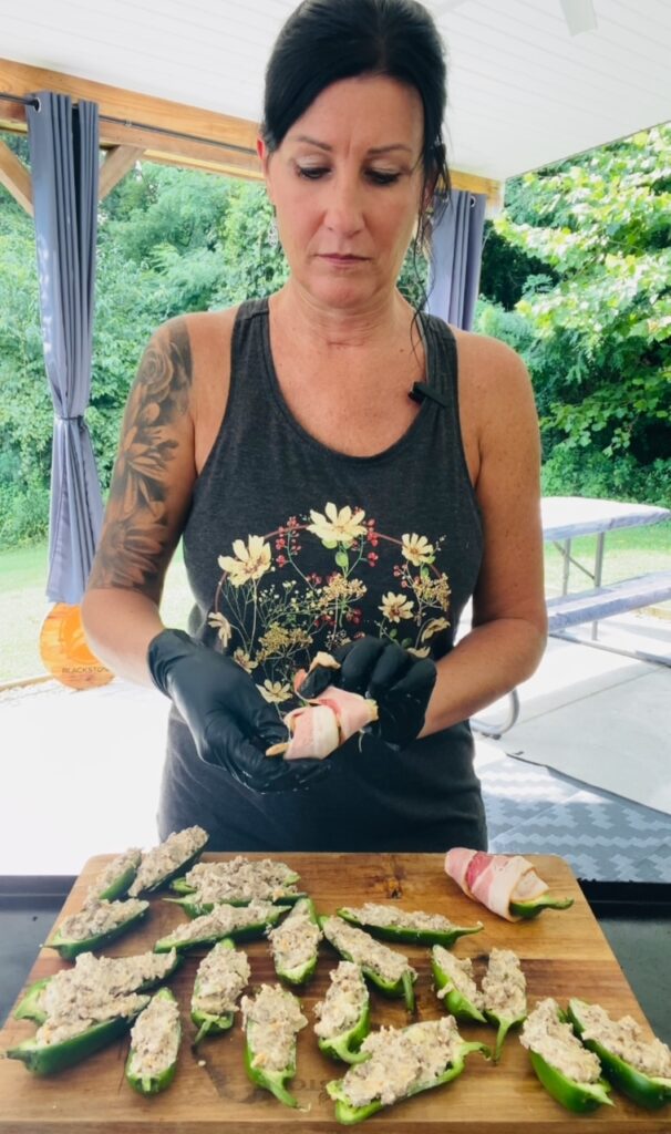 wrapping the Bacon Cheeseburger Jalapeno Poppers