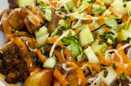 Blackstone Cheesy Potato Burger Bowls