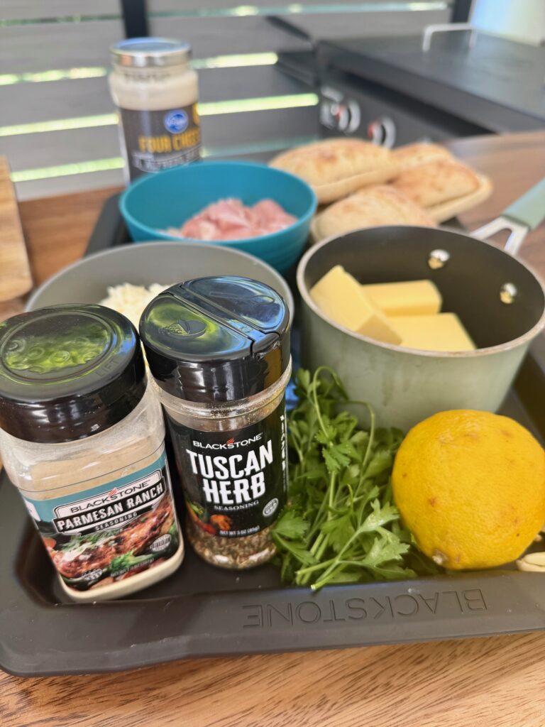 ingredients for Blackstone Chicken Alfredo Garlic Bread