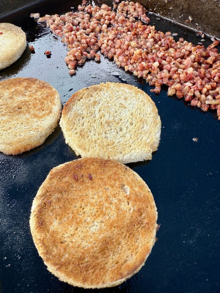 toasting bread on the griddle