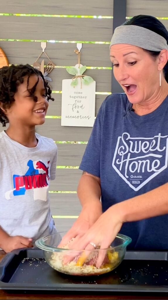 starting to mix the meatballs