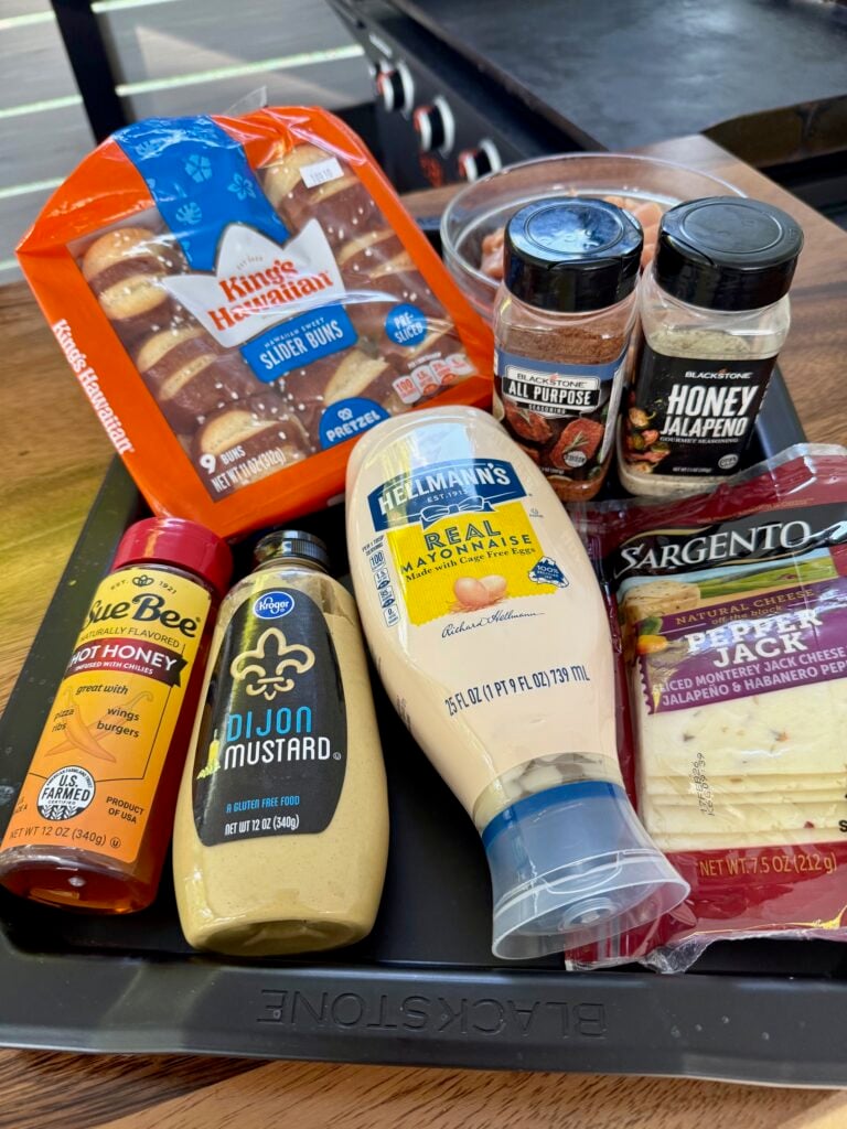 ingredients for Blackstone Hot Honey Mustard Chicken Sliders