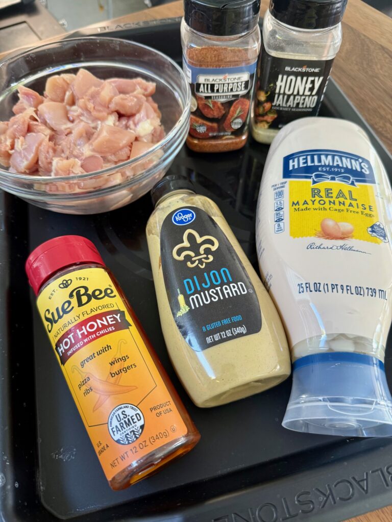 ingredients for Blackstone Hot Honey Mustard Chicken Bites