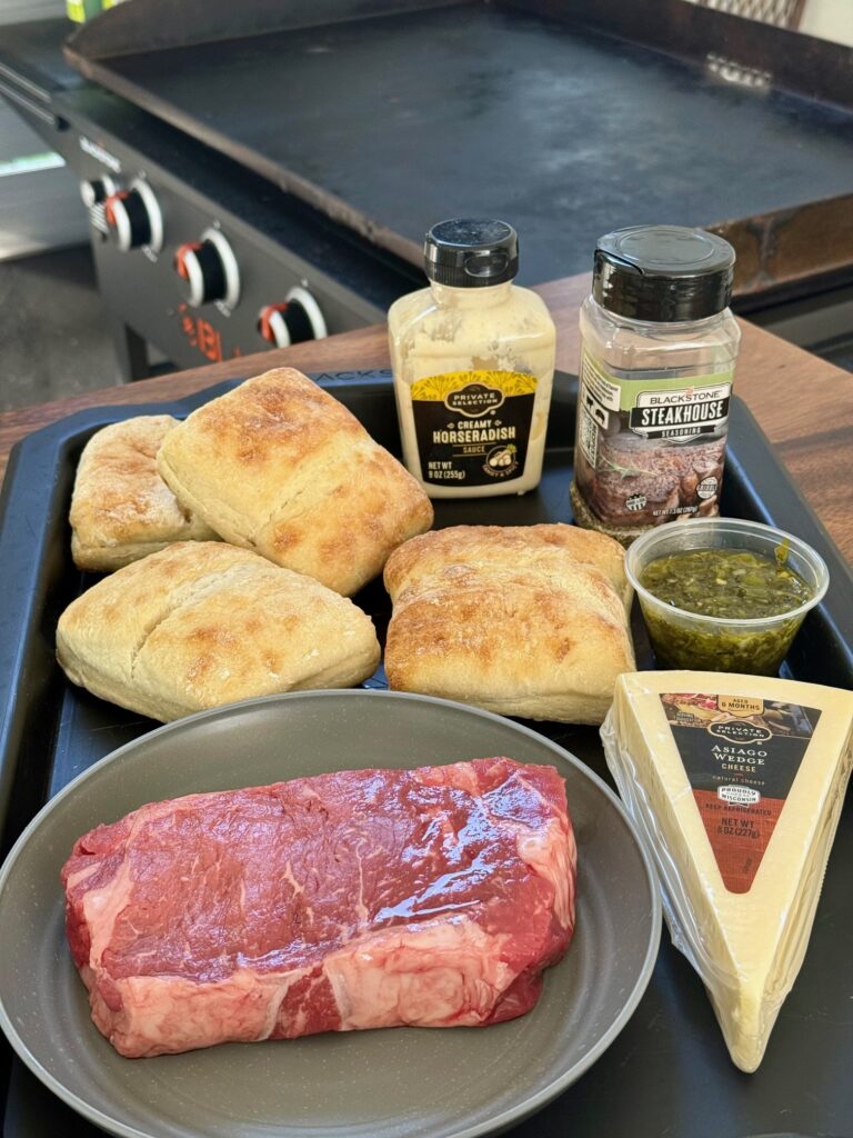 ingredients for Blackstone Asiago Chimichurri Steak Sandwiches