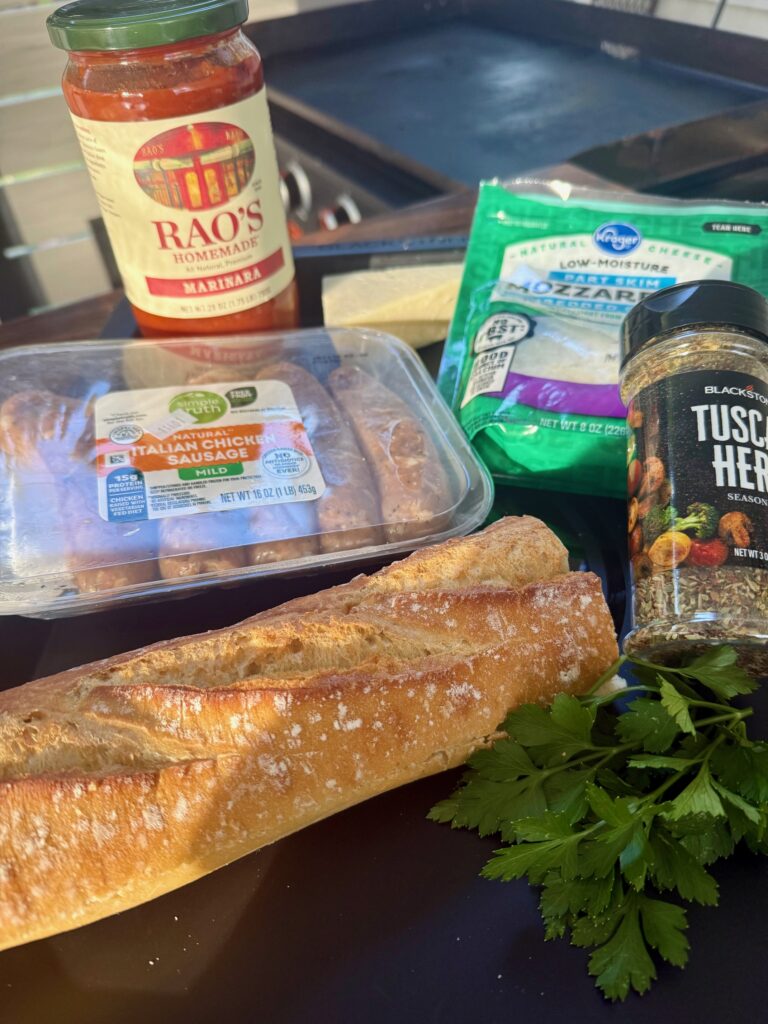 ingredients for Blackstone Cheesy Sausage Baguettes
