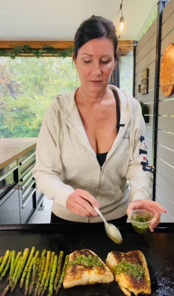 adding the chimichurri