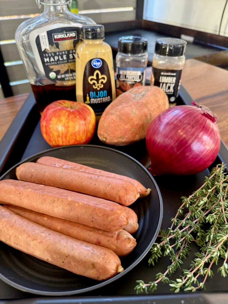 ingredients for Blackstone Maple Mustard Chicken Sausage