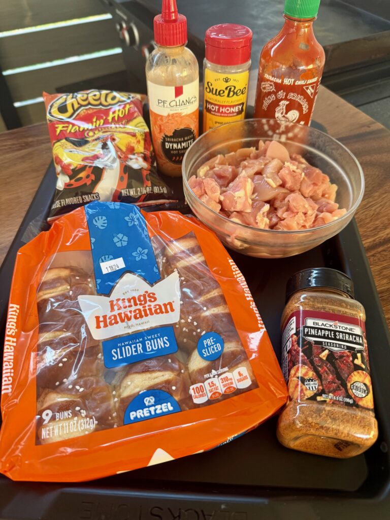 ingredients for Blackstone Sriracha Honey Chicken Sliders