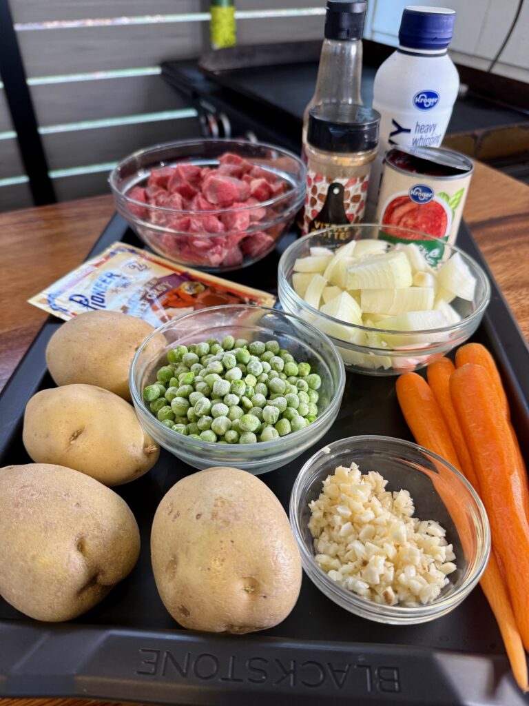 ingredients for Blackstone Beef Stew Stir Fry