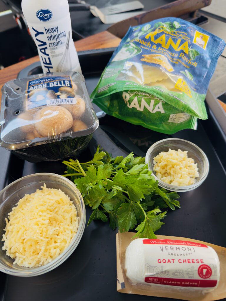 ingredients for Blackstone Goat Cheese Mushroom Ravioli