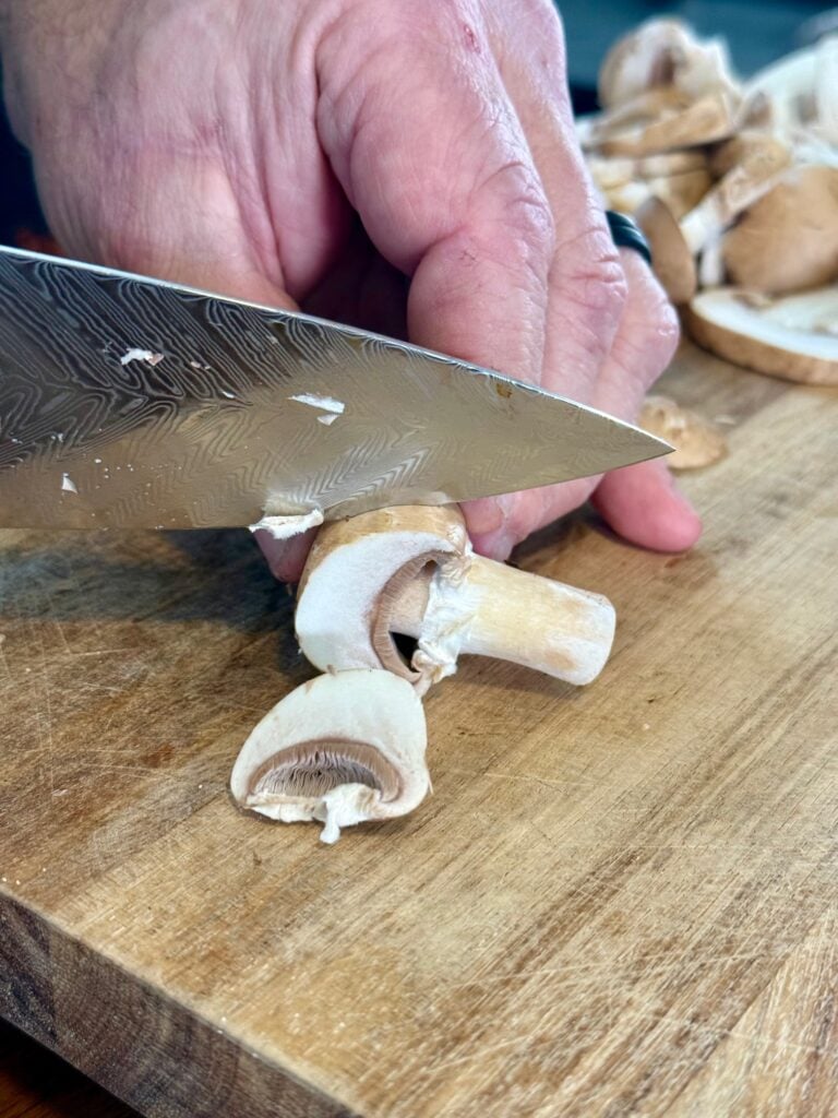 slicing mushrooms