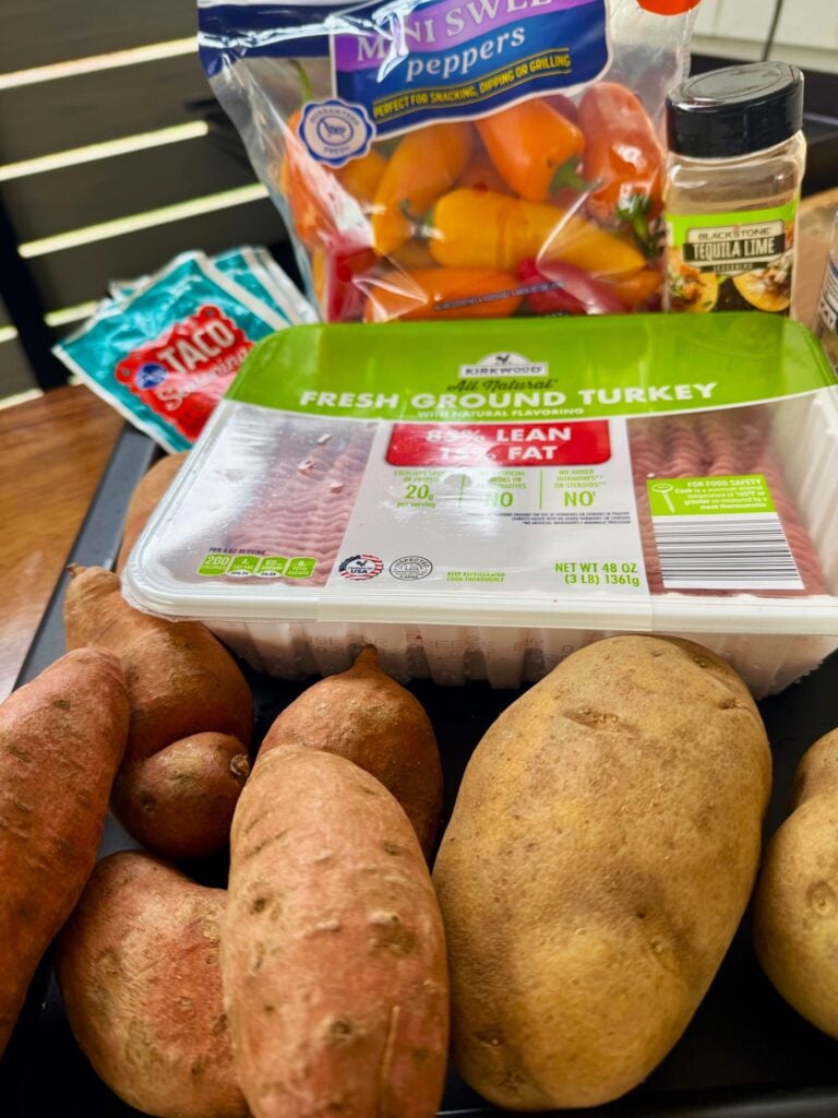 ingredients for Blackstone Taco and Veggie Meal Prep