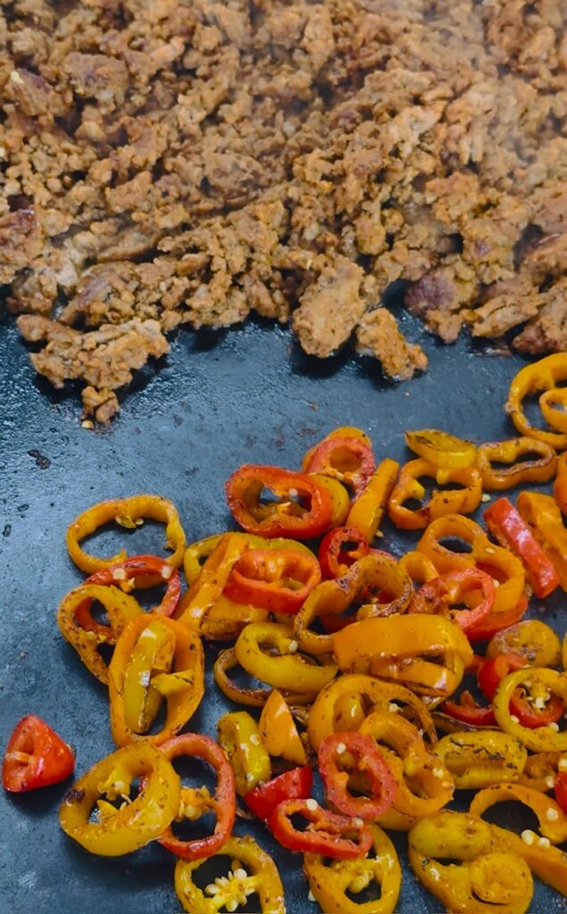 meal prepped taco meat and peppers