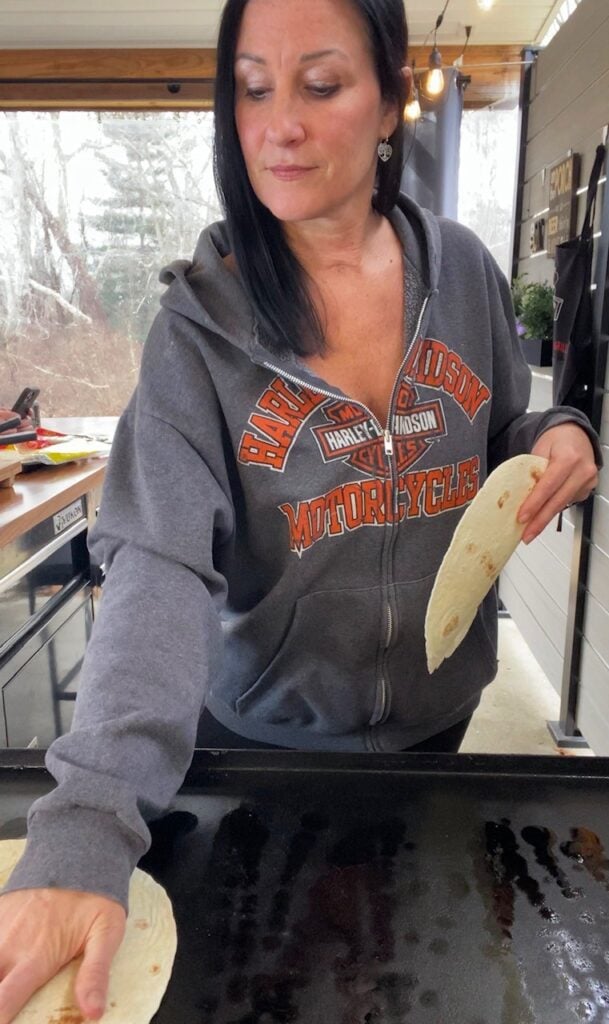 starting to make the quesadillas on the griddle