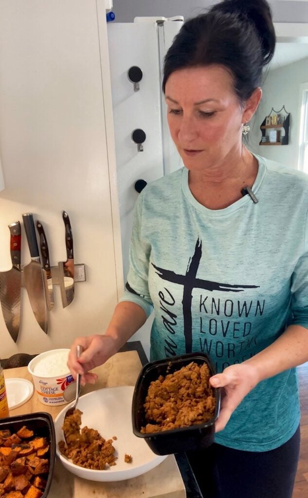 making Blackstone Sweet Potato Cottage Cheese Bowl