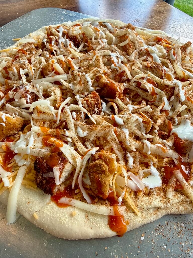 Crispy Buffalo Chicken Outdoor Pizza